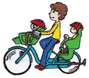 ah68★Fahrrad Mutter Kind Aufnäher Bügelbild Applikation Patch Familie 8 x 7 cm