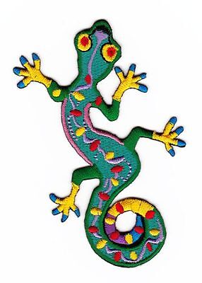 ao05★Gecko Grün Salamander Aufnäher Bügelbild Patch Applikation Gekko 6 x 9,5 cm