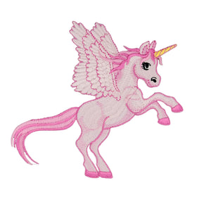#ae73 Winged Unicorn Pink Patch Iron-On Application Patch Size 12.0 x 11.2 cm