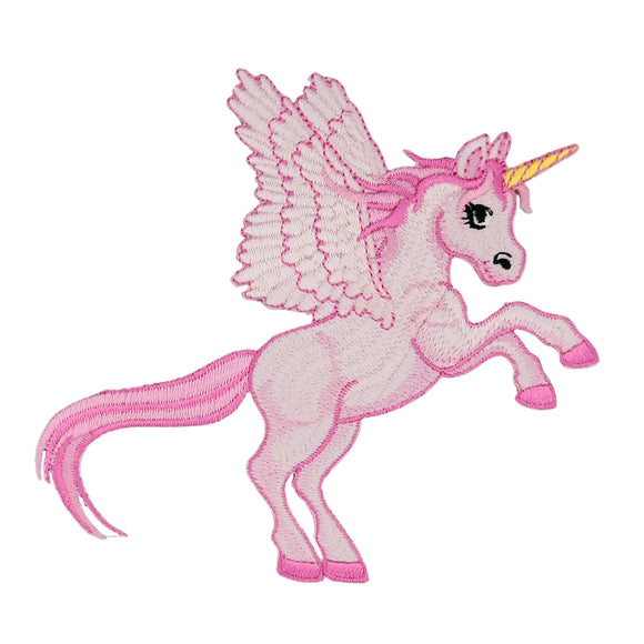 #ae73 Geflügeltes Einhorn Rosa Aufnäher Bügelbild  Applikation Patch Größe 12,0 x 11,2 cm