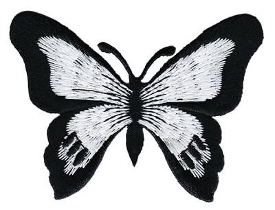 bg65★Schmetterling Schwarz Weiß Aufnäher aufbügeln Bügelbild Patch 7,7 x 5,6 cm