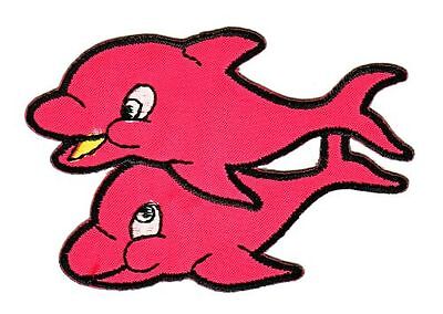 ap36★Delfin Rot Aufnäher Bügelbild Applikation Patch Delphin Fisch 7,5 x 5,5 cm