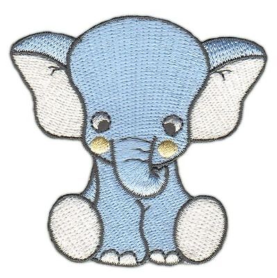 ao53★Elefant Blau Aufnäher Bügelbild Applikation Patch Bügelflicken 7,3 x 7,0 cm