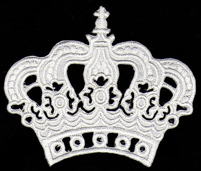 au63★Krone Weiß Aufnäher zum aufbügeln Bügelbild Patch Prinzessin Neu 8 x 6,5 cm