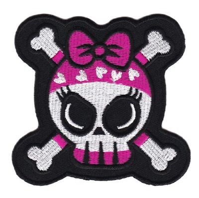 bg34★Totenkopf Schleife Skull Aufnäher zum aufbügeln Bügelbild Patch 8,2 x 7,9cm