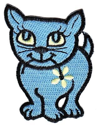 as68★Katze Blau Aufnäher zum aufbügeln Bügelbild Applikation Patch 4,8 x 6,6 cm