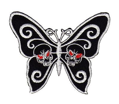 an12★Schmetterling Aufnäher Bügelbild Applikation Totenkopf Patch Neu 8,8 x 7 cm