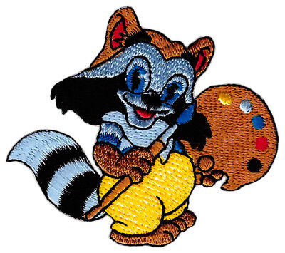 am04★Waschbär Blau Aufnäher zum aufbügeln Bügelbild Applikation Patch 6,7 x 6 cm