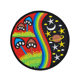 #ab72 Hindu Mushrooms Stars Rainbow Patch Application Iron-On Patch Size 8.0 x 8.0 cm