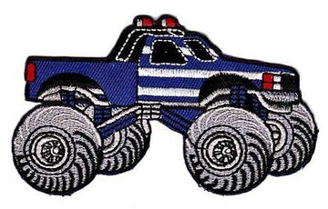 be22★Monstertruck Blau Aufnäher  aufbügeln Bügelbild Patch Flicken 9,8 x 5,8 cm
