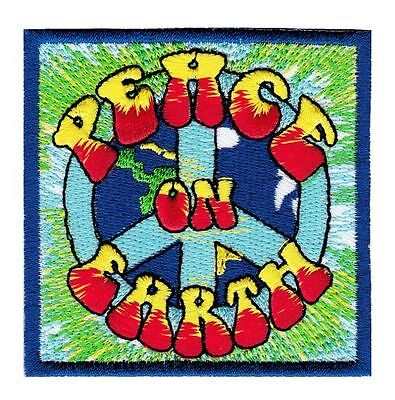 bg19★Peace On Earth Aufnäher Bügelbild Applikation Weltfrieden Patch 7,5 x 7,5cm