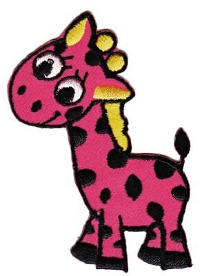 bc81★Giraffe Pink Aufnäher zum aufbügeln Applikation Bügelbild Patch 5,5 x 7,8cm