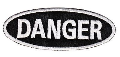 be35★DANGER Aufnäher Applikation Bügelbild Patch Spruch Gefahr Neu 10,2 x 3,8 cm