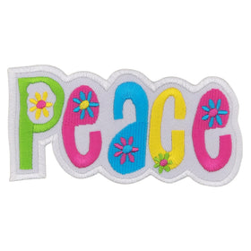 #ad42 Peace White Flowers Hippie Patch Applique Iron-On Size 11.0 x 5.2 cm