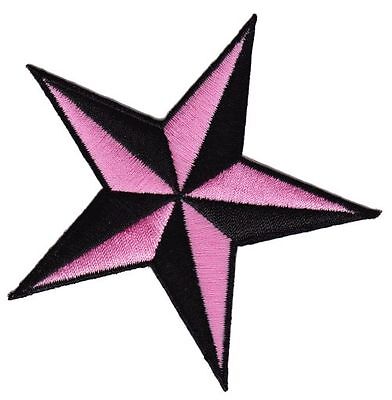 ao93★Stern Schwarz Rosa Aufnäher Bügelbild Applikation Patch Star 8,7 x 8,7 cm