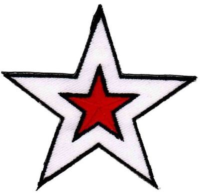 bc98★Weiß Rot Stern Star Aufnäher zum aufbügeln Bügelbild Flicken Patch 7 x 7 cm