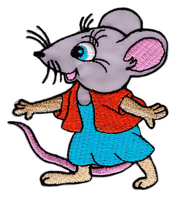 am06★Maus Grau Aufnäher zum aufbügeln Bügelbild Bügelflicken Patch 6,3 x 7,2 cm