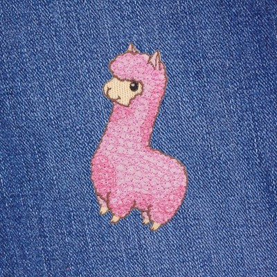 am20★Lama Rosa Alpaka Aufnäher Bügelbild Applikation Patch Flicken 5,0 x 8,0 cm