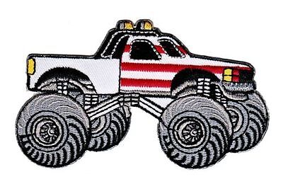 bf17★Monstertruck Weiß Aufnäher aufbügeln Bügelbild Patch Flicken 9,8 x 5,8 cm