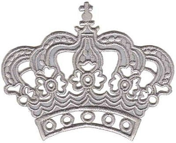 bc07★Krone Grau Aufnäher zum aufbügeln Bügelbild Prinzessin Patch 8,2 x 6,8 cm