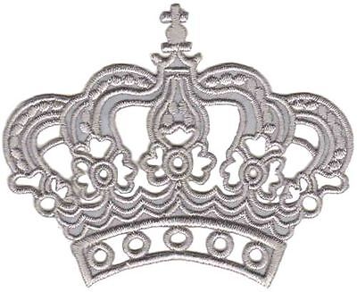 bc07★Krone Grau Aufnäher zum aufbügeln Bügelbild Prinzessin Patch 8,2 x 6,8 cm