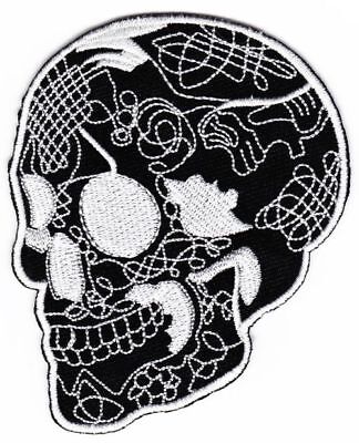 am56★Totenkopf Schwarz Aufnäher zum aufbügeln Bügelbild Patch Flicken 8 x 10 cm