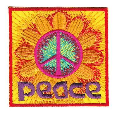 bg20★Peace Zeichen Blume Aufnäher zum aufbügeln Bügelbild Patch Flicken 7 x 7 cm