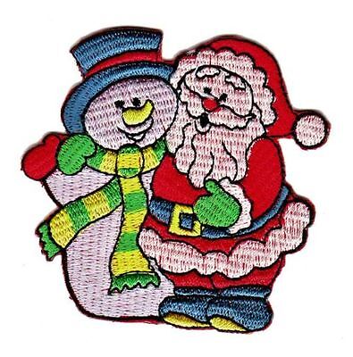 be97★Schneemann Weihnachtsmann Aufnäher Bügelbild Weihnachten Patch 7 x 6,7 cm