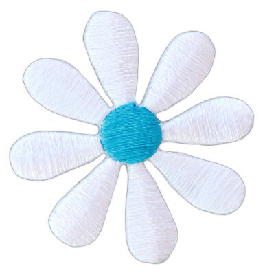 an97★Blüte klein Weiß Blau Blume Aufnäher aufbügeln Bügelbild Patch 3,5 x 3,5 cm