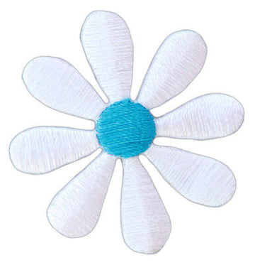 an97★Blüte klein Weiß Blau Blume Aufnäher aufbügeln Bügelbild Patch 3,5 x 3,5 cm