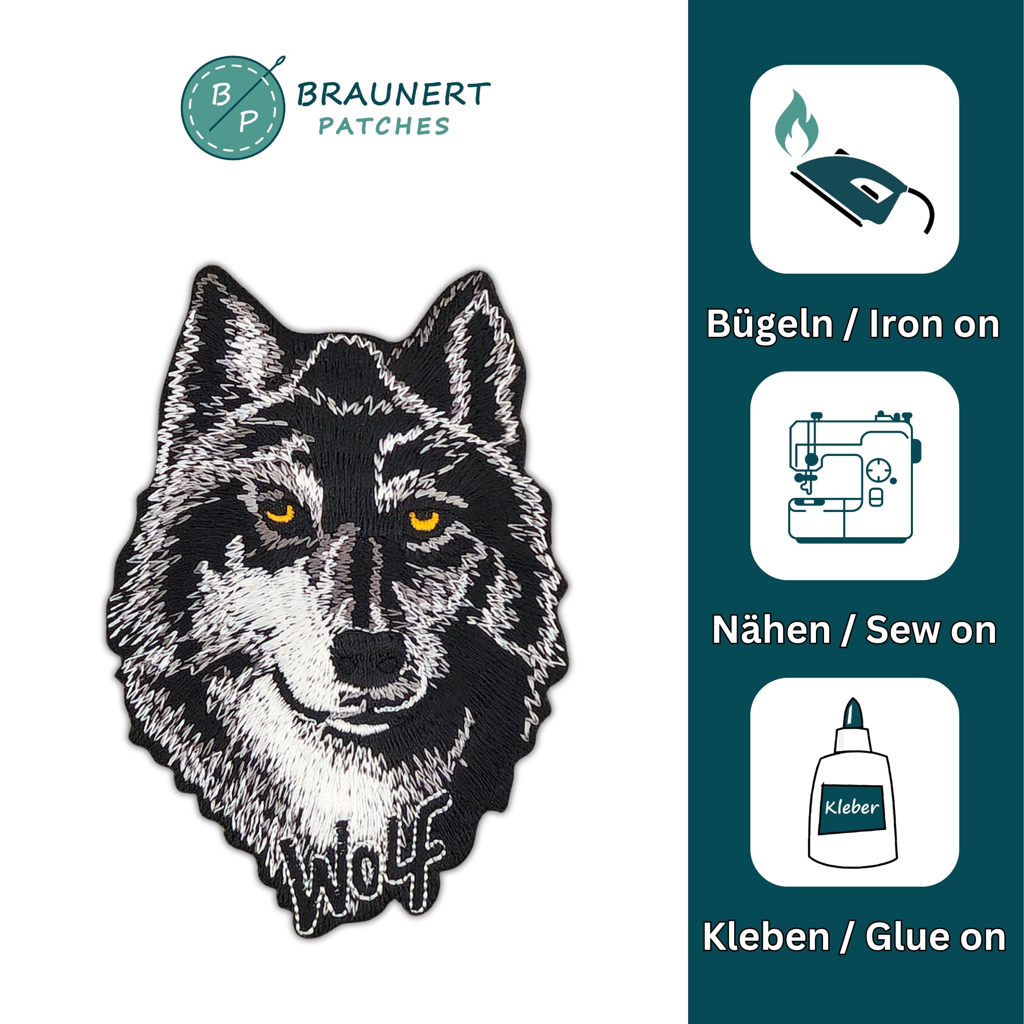 #ad71 Wolf Raubtier Biker Aufnäher Patch Applikation Bügelbild Flicken Größe 7,0 x 10,0 cm