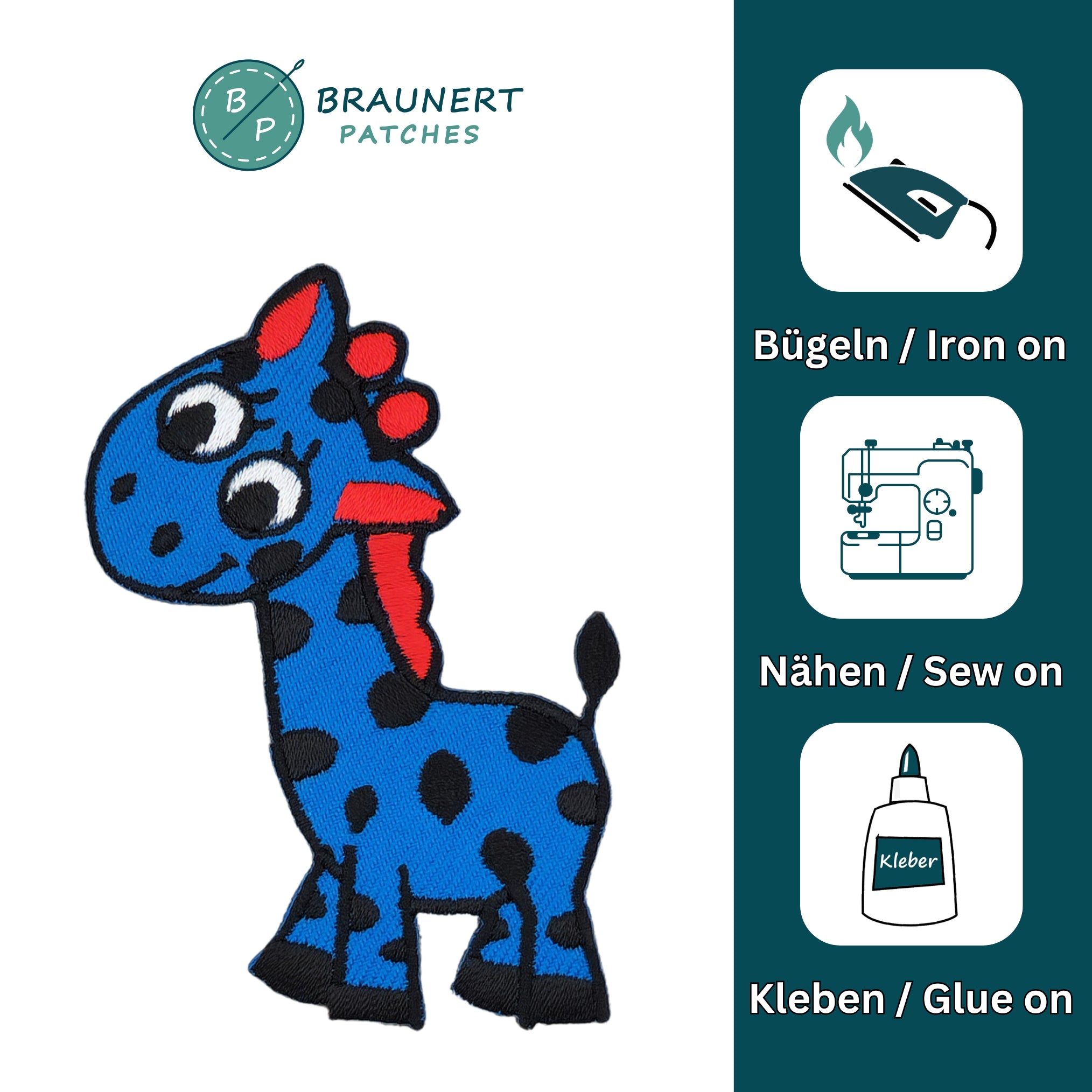 #aa41 Giraffe Blau Kinder Aufnäher Bügelbild Applikation Patch Größe 5,5 x 7,8 cm - 0