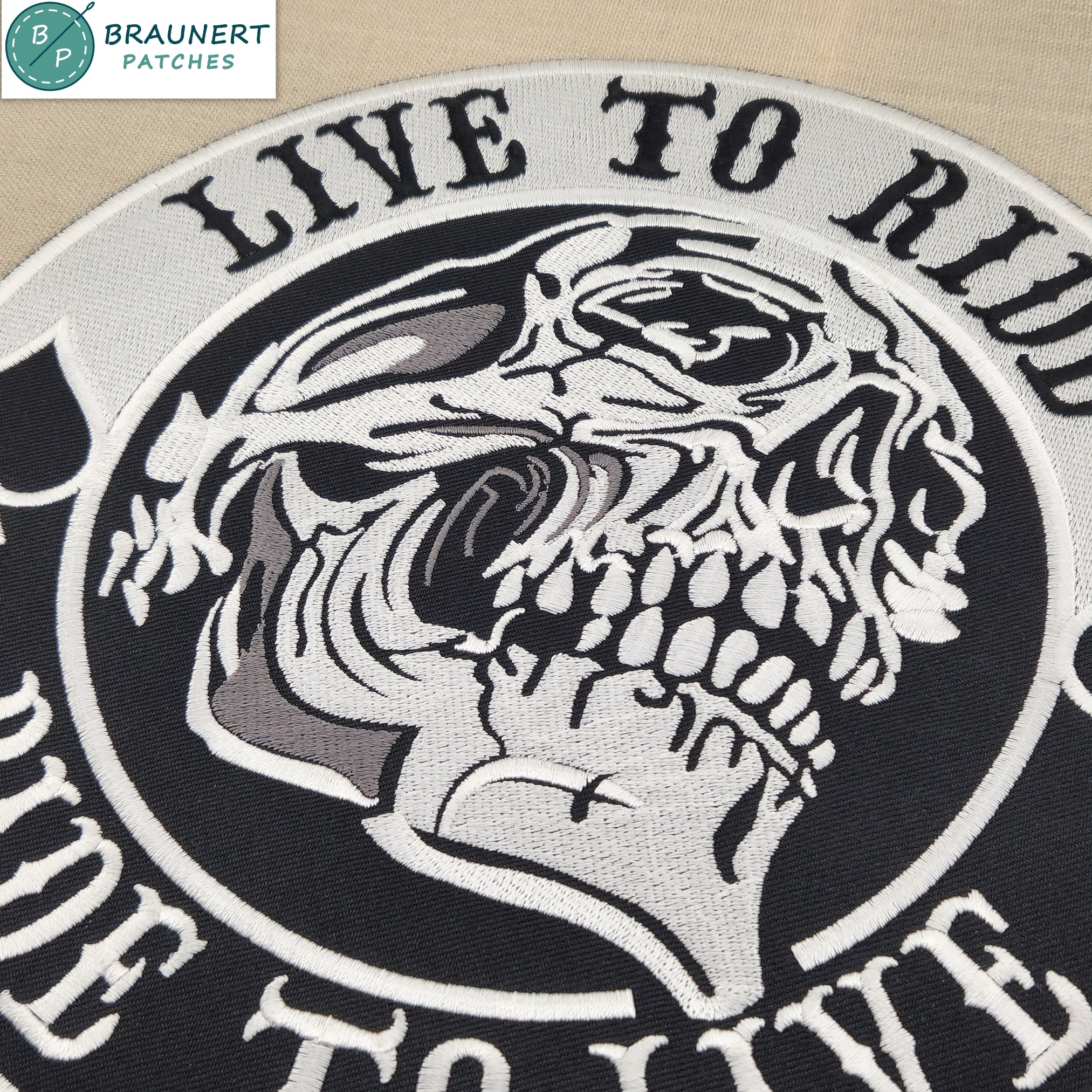 #Backpatch #64 Live to Ride Totenkopf Pik Biker Kutte Rückenaufnäher Back Patch Groß 22,5 x 22,5 cm - 0