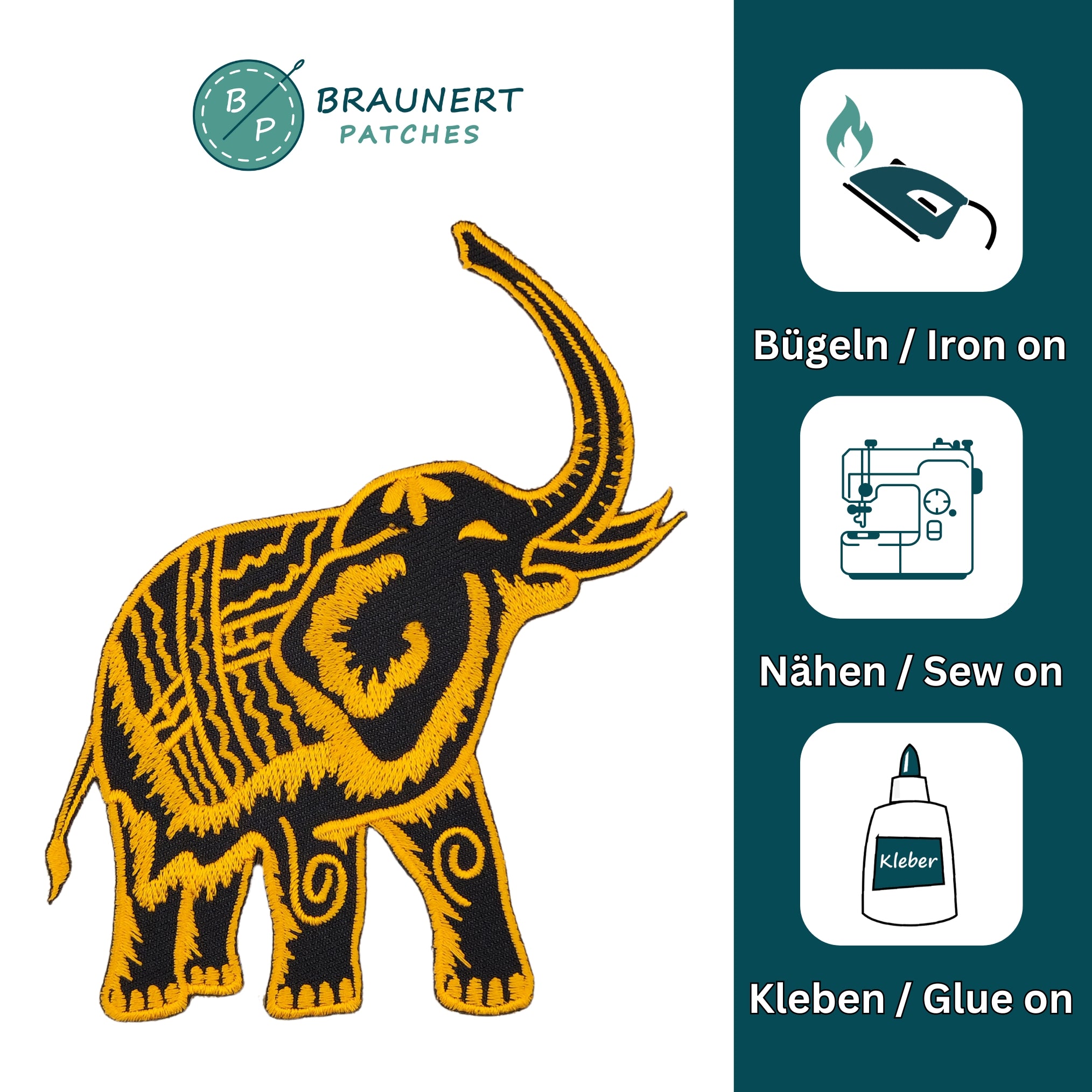 #aa33 Elefant Gelb Aufnäher Bügelbild Applikation Patch Größe 10,0 x 12,3 cm - 0