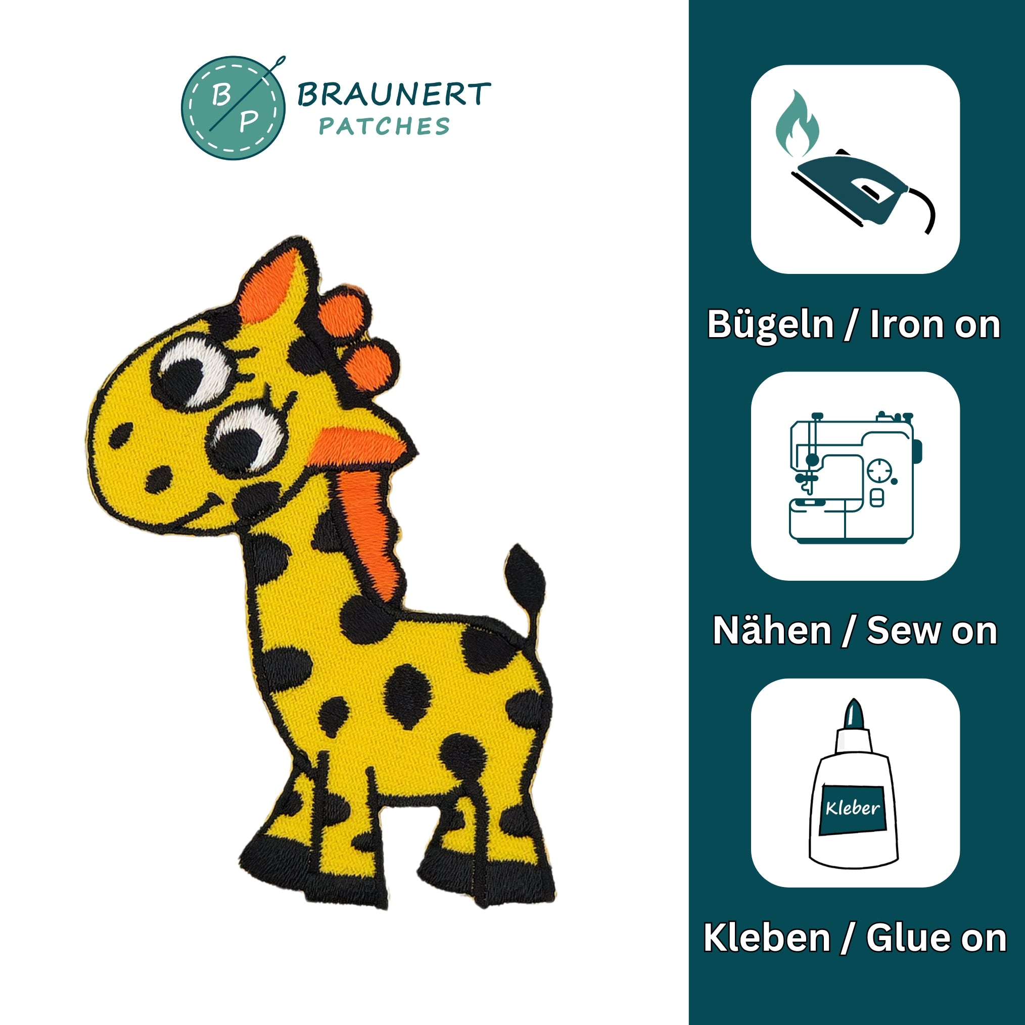 #aa40 Giraffe Gelb Kinder Aufnäher Bügelbild Applikation Patch Größe 5,5 x 7,8 cm - 0