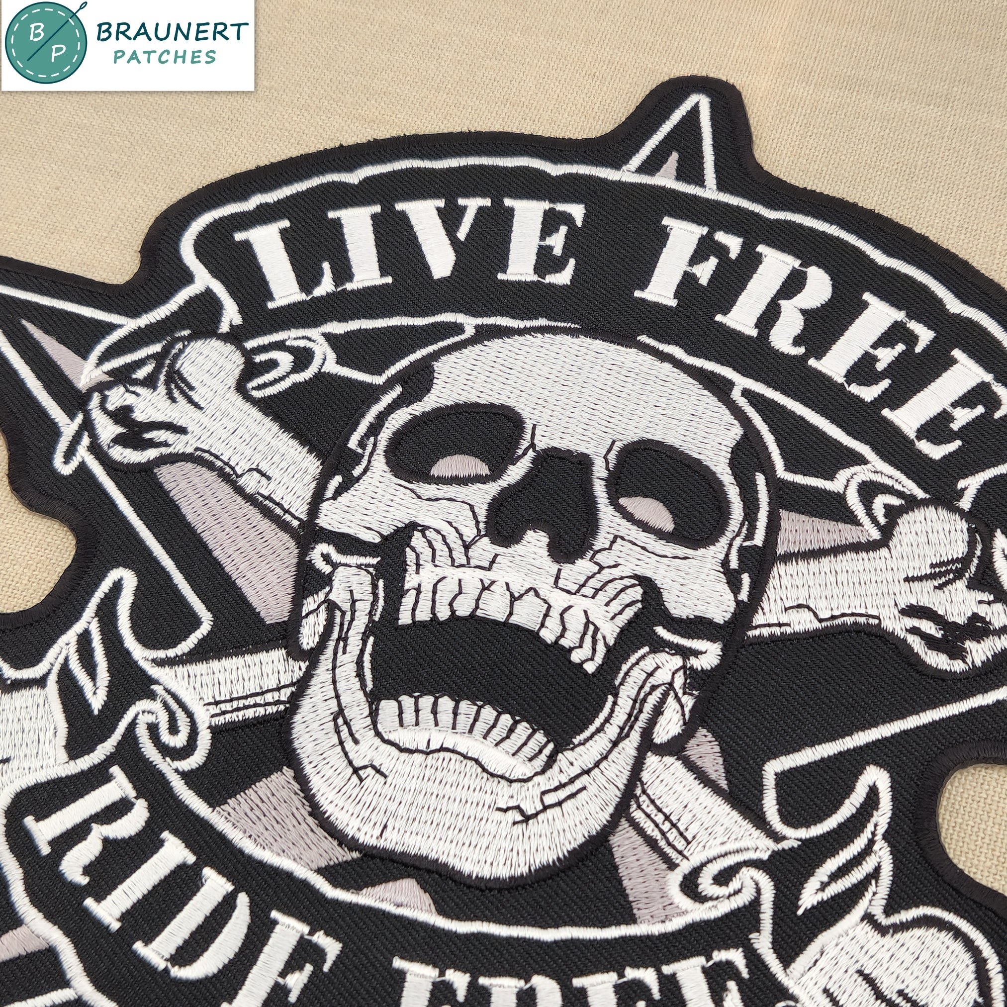 #Backpatch #28 Live Free Ride Free Totenkopf Biker Rückenaufnäher Back Patch Groß 22 x 21 cm - 0