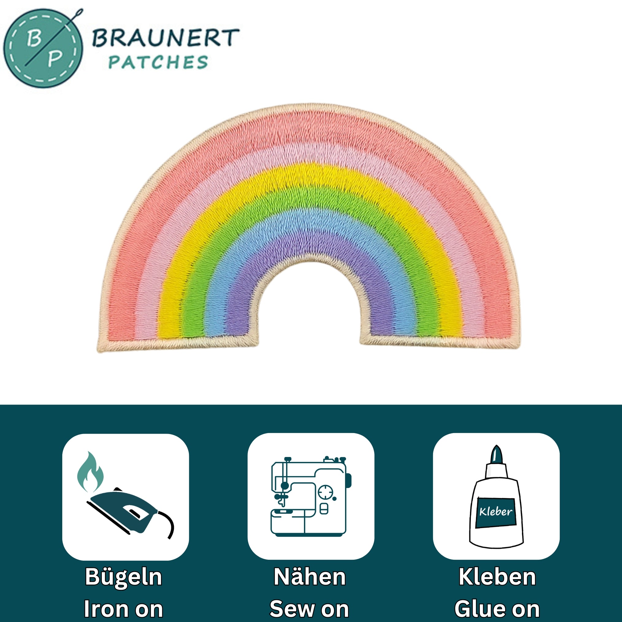 #bk90 Rosa Regenbogen Aufnäher Bügelbild Applikation Patch Größe 7,2 x 4,2 cm