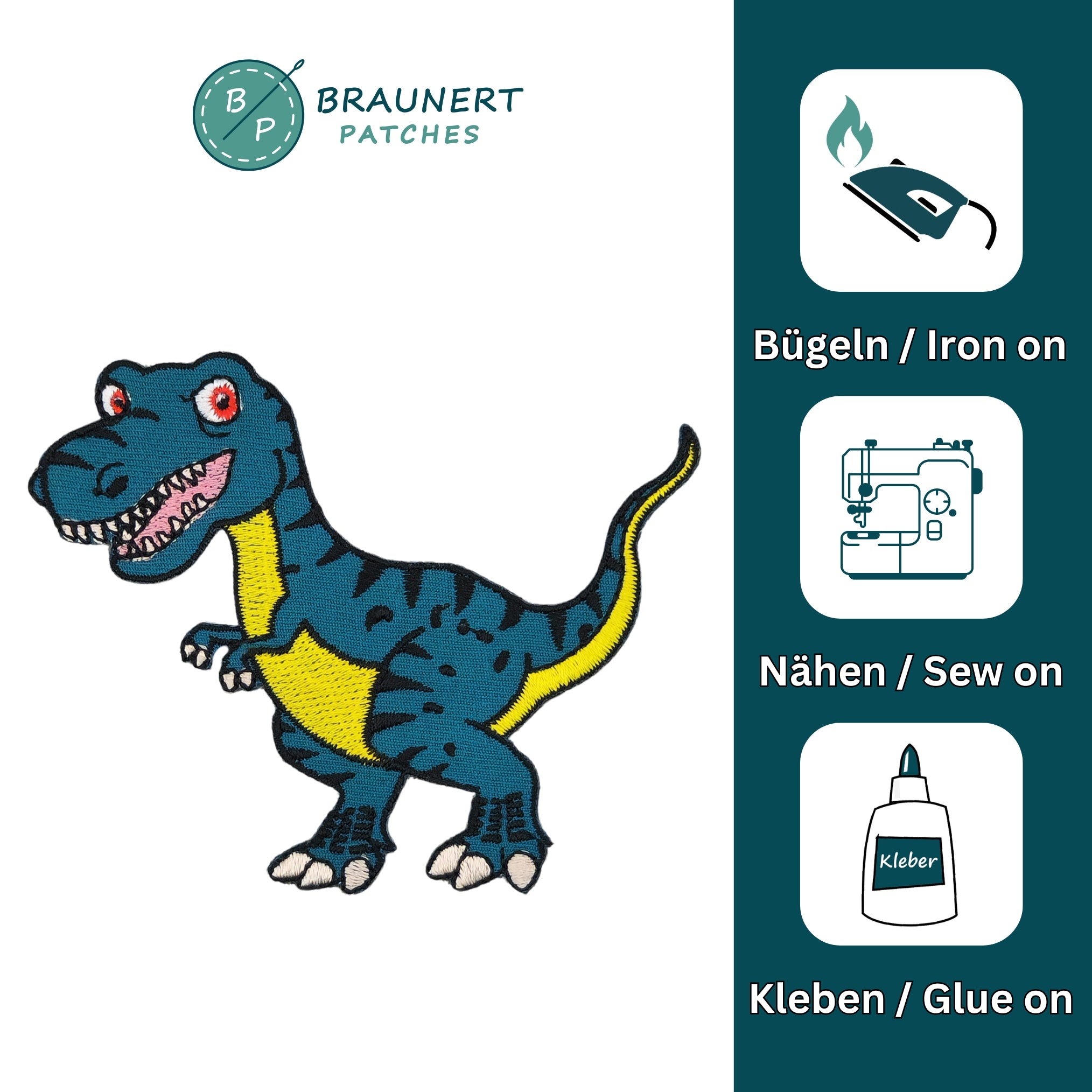 #am39 Dino Dinosaurier T-Rex Aufnäher Bügelbild Applikation Patch Größe 9,0 x 7,5 cm