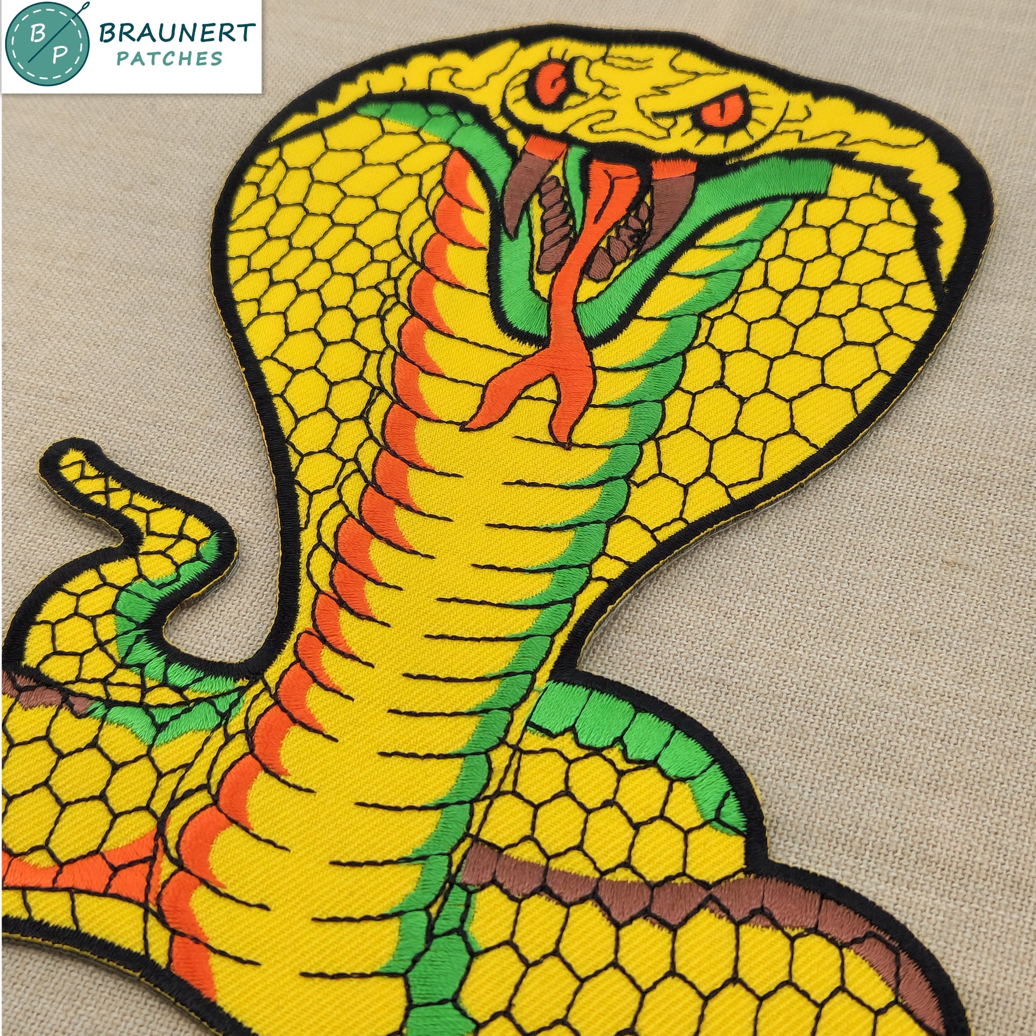 #Backpatch #04 Kobra Gelb Schlange Back Patch Rückenaufnäher Snake Groß 14 x 19 cm - 0