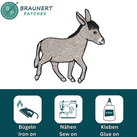 #aa93 Esel Grau Aufnäher Bügelbild Applikation Patch Größe 7,8 x 8,5 cm - 0
