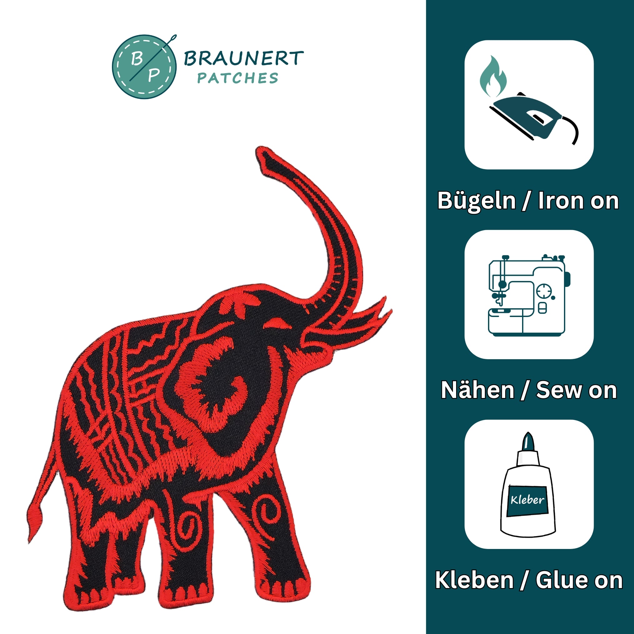 #aa34 Elefant Rot Aufnäher Bügelbild Applikation Patch Größe 8,2 x 9,7 cm - 0