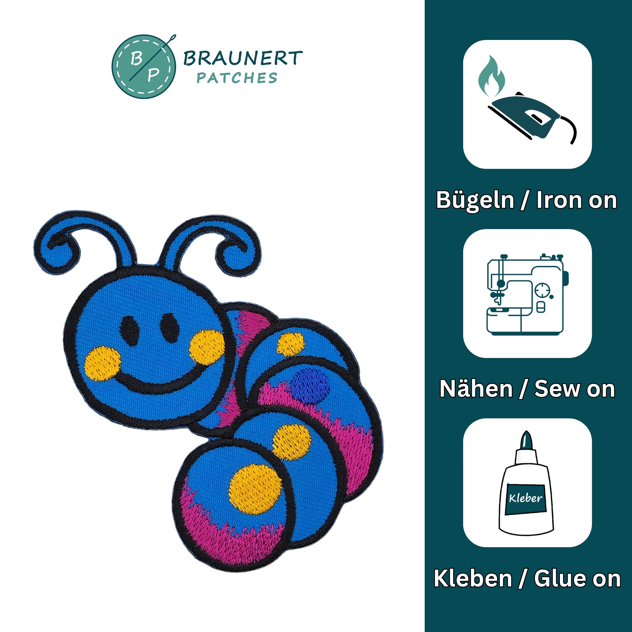 #aa57 Baby Raupe Blau Wurm Aufnäher Bügelbild Applikation Patch Größe 7,0 x 6,7 cm - 0