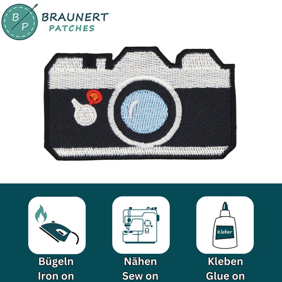#aa83 Kamera Gestickt Aufnäher Bügelbild Applikation Patch Größe 7,2 x 4,3 cm