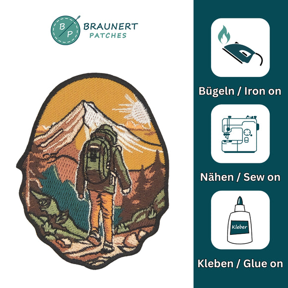 as10★Wandern Aufnäher Berge Natur Hiking Outdoor Wald Bügelbild Patch 6,4 x 8 cm