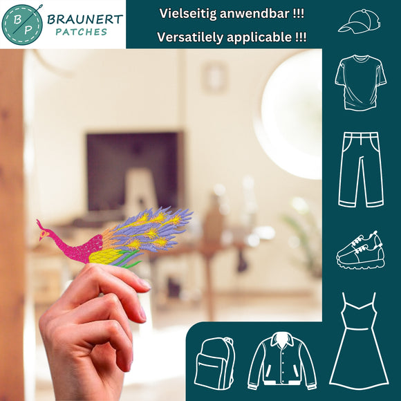 #aa61 Vogel Pfau Fasan Rot Aufnäher Bügelbild Applikation Patch Größe 11,0 x 6,8 cm