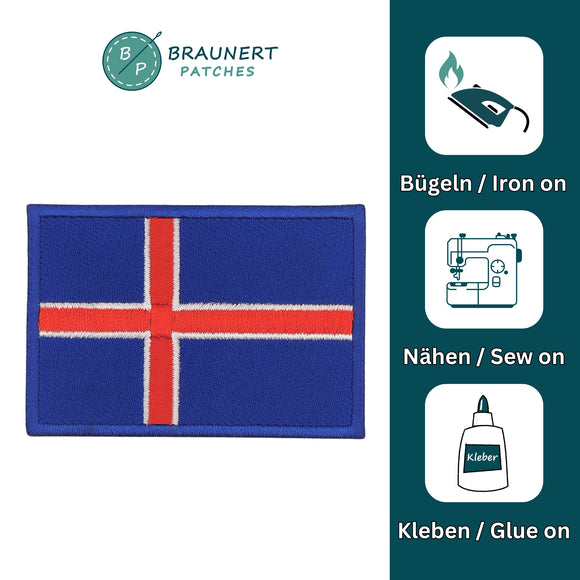 bb67★Island Flagge Aufnäher zum aufbügeln Bügelbild Flicken Patch 7,3 x 5 cm