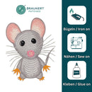 #aa37 Graue Maus Aufnäher Bügelbild Applikation Patch Größe 6,7 x 8,4 cm-3