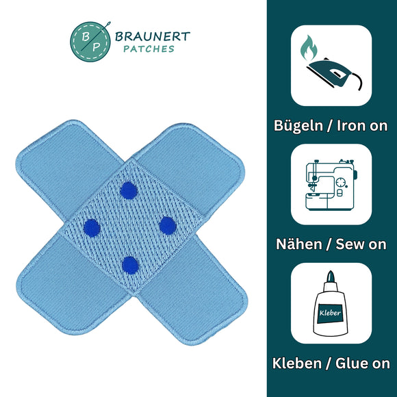 #bg08 Pflaster Blau Hellblau Hosenpflaster Flicken Aufnäher Bügelbild Applikation Patch Größe 7,3 x 7,3 cm