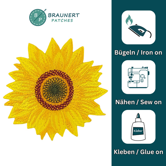 #ah83 Sonnenblume Blüte Aufnäher Patch Applikation Bügelbild Größe 6,5 x 6,5 cm