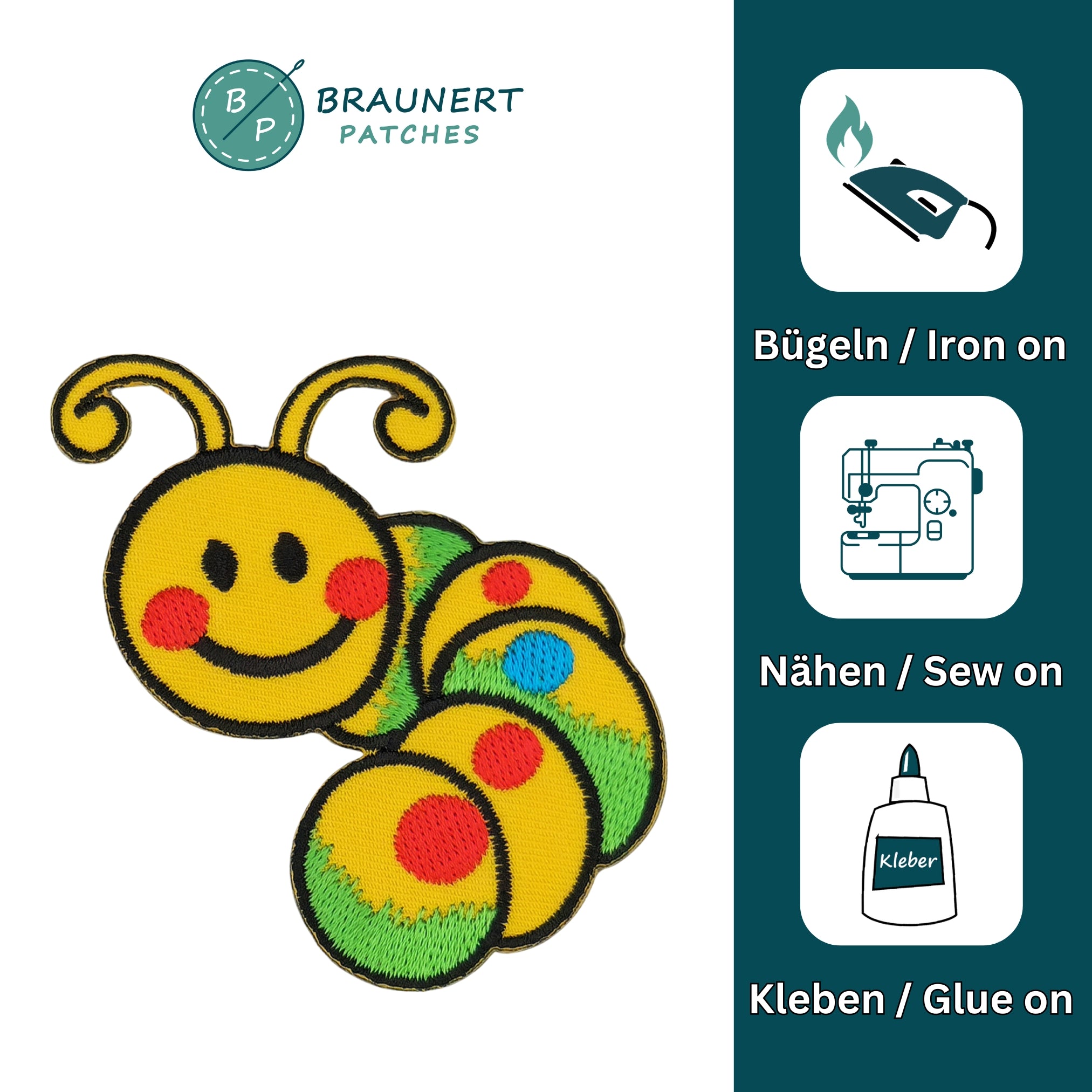 #aa58 Baby Raupe Gelb Wurm Aufnäher Bügelbild Applikation Patch Größe 7,0 x 6,7 cm